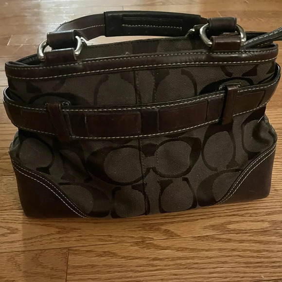 Coach Black/Brown Canvas and Leather Hampton Satchel Handbag - Picture 7 of 12